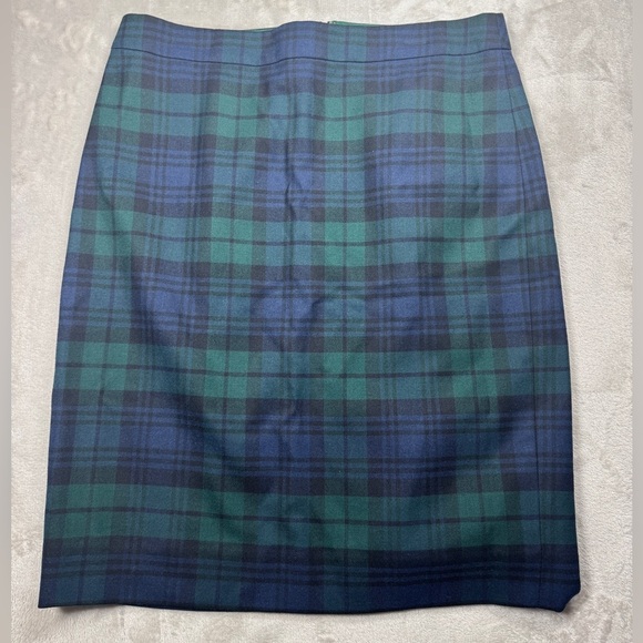 J.Crew Factory Wool Blend The Pencil Skirt Blue Black Green Tartan Plaid Size 6 - Picture 2 of 13